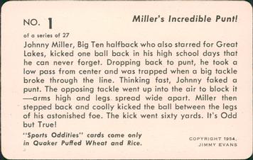 1954 Quaker Oats Sports Oddities #1 Johnny Miller Back
