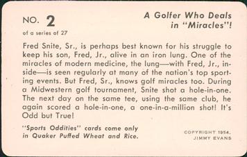 1954 Quaker Oats Sports Oddities #2 Fred Snite Sr. Back