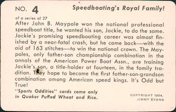 1954 Quaker Oats Sports Oddities #4 John B Maypole Back