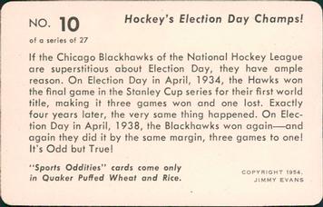 1954 Quaker Oats Sports Oddities #10 Chicago Blackhawks Back