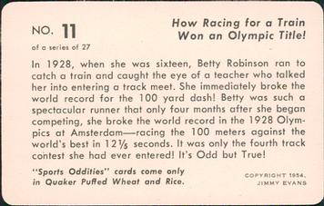 1954 Quaker Oats Sports Oddities #11 Betty Robinson Back