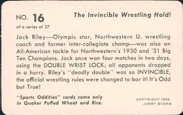 1954 Quaker Oats Sports Oddities #16 Jack Riley Back