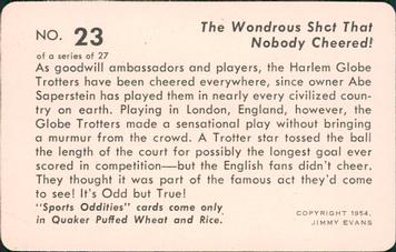 1954 Quaker Oats Sports Oddities #23 Harlem Globe Trotters Back