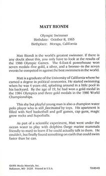 1991 Media Materials Reading Cards #72183-03 Matt Biondi Back