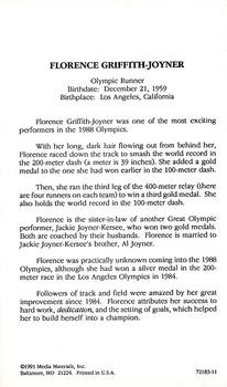 1991 Media Materials Reading Cards #72183-11 Florence Griffith-Joyner Back