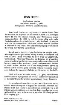 1991 Media Materials Reading Cards #72183-15 Ivan Lendl Back