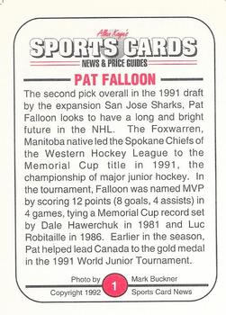1991 Allan Kaye's Sports Cards News Magazine - Standard-Sized 1992 #1 Pat Falloon Back
