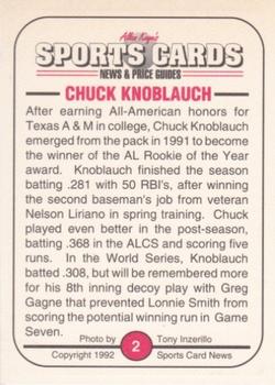 1991 Allan Kaye's Sports Cards News Magazine - Standard-Sized 1992 #2 Chuck Knoblauch Back