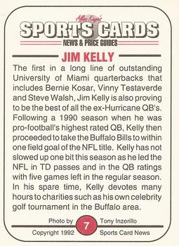 1991 Allan Kaye's Sports Cards News Magazine - Standard-Sized 1992 #7 Jim Kelly Back