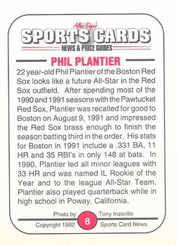 1991 Allan Kaye's Sports Cards News Magazine - Standard-Sized 1992 #8 Phil Plantier Back