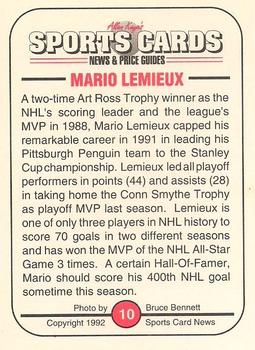 1991 Allan Kaye's Sports Cards News Magazine - Standard-Sized 1992 #10 Mario Lemieux Back