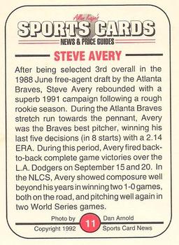 1991 Allan Kaye's Sports Cards News Magazine - Standard-Sized 1992 #11 Steve Avery Back