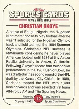 1991 Allan Kaye's Sports Cards News Magazine - Standard-Sized 1992 #12 Christian Okoye Back