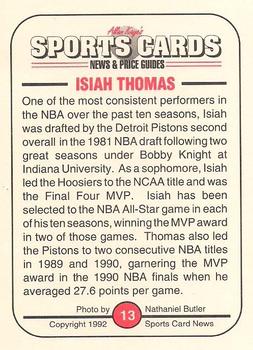 1991 Allan Kaye's Sports Cards News Magazine - Standard-Sized 1992 #13 Isiah Thomas Back