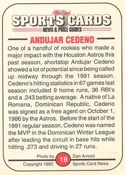 1991 Allan Kaye's Sports Cards News Magazine - Standard-Sized 1992 #18 Andujar Cedeno Back