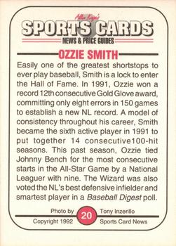 1991 Allan Kaye's Sports Cards News Magazine - Standard-Sized 1992 #20 Ozzie Smith Back