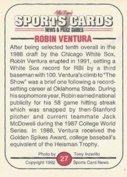 1991 Allan Kaye's Sports Cards News Magazine - Standard-Sized 1992 #27 Robin Ventura Back