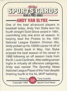 1991 Allan Kaye's Sports Cards News Magazine - Standard-Sized 1992 #32 Andy Van Slyke Back