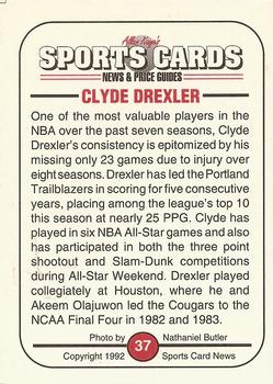 1991 Allan Kaye's Sports Cards News Magazine - Standard-Sized 1992 #37 Clyde Drexler Back