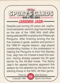 1991 Allan Kaye's Sports Cards News Magazine - Standard-Sized 1992 #38 Jaromir Jagr Back