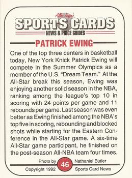 1991 Allan Kaye's Sports Cards News Magazine - Standard-Sized 1992 #46 Patrick Ewing Back