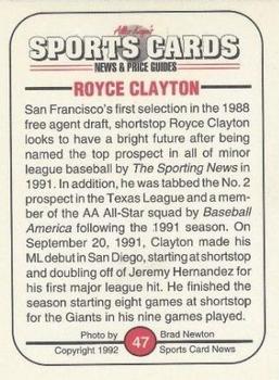1991 Allan Kaye's Sports Cards News Magazine - Standard-Sized 1992 #47 Royce Clayton Back