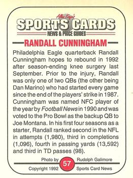 1991 Allan Kaye's Sports Cards News Magazine - Standard-Sized 1992 #57 Randall Cunningham Back