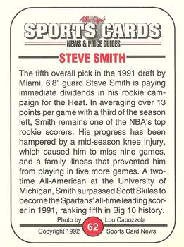 1991 Allan Kaye's Sports Cards News Magazine - Standard-Sized 1992 #62 Steve Smith Back