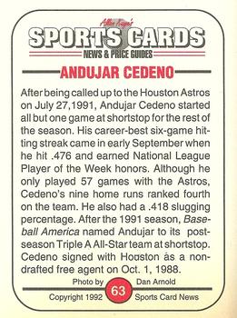 1991 Allan Kaye's Sports Cards News Magazine - Standard-Sized 1992 #63 Andujar Cedeno Back