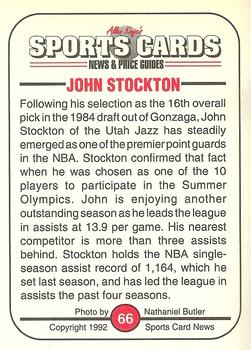 1991 Allan Kaye's Sports Cards News Magazine - Standard-Sized 1992 #66 John Stockton Back