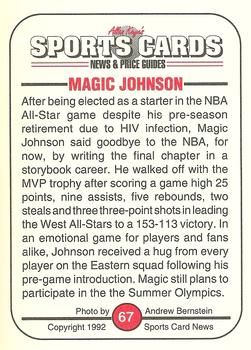 1991 Allan Kaye's Sports Cards News Magazine - Standard-Sized 1992 #67 Magic Johnson Back