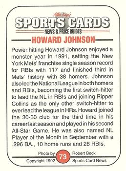 1991 Allan Kaye's Sports Cards News Magazine - Standard-Sized 1992 #73 Howard Johnson Back