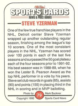 1991 Allan Kaye's Sports Cards News Magazine - Standard-Sized 1992 #79 Steve Yzerman Back