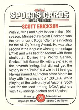 1991 Allan Kaye's Sports Cards News Magazine - Standard-Sized 1992 #89 Scott Erickson Back
