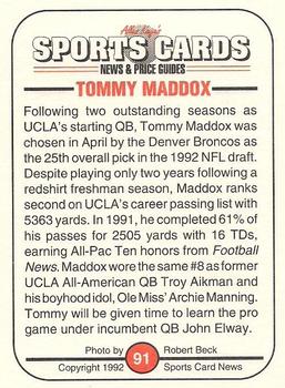 1991 Allan Kaye's Sports Cards News Magazine - Standard-Sized 1992 #91 Tommy Maddox Back
