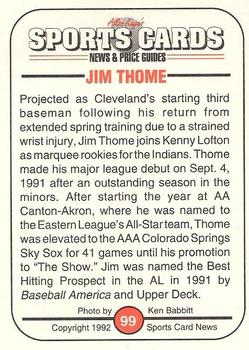1991 Allan Kaye's Sports Cards News Magazine - Standard-Sized 1992 #99 Jim Thome Back