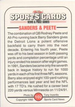 1991 Allan Kaye's Sports Cards News Magazine - Standard-Sized 1992 #102 Barry Sanders / Rodney Peete Back