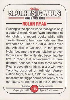 1991 Allan Kaye's Sports Cards News Magazine - Standard-Sized 1992 #116 Nolan Ryan Back