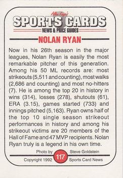 1991 Allan Kaye's Sports Cards News Magazine - Standard-Sized 1992 #117 Nolan Ryan Back