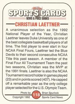 1991 Allan Kaye's Sports Cards News Magazine - Standard-Sized 1992 #118 Christian Laettner Back