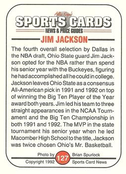 1991 Allan Kaye's Sports Cards News Magazine - Standard-Sized 1992 #127 Jim Jackson Back