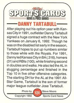 1991 Allan Kaye's Sports Cards News Magazine - Standard-Sized 1992 #131 Danny Tartabull Back