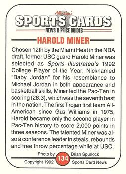 1991 Allan Kaye's Sports Cards News Magazine - Standard-Sized 1992 #134 Harold Miner Back