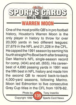 1991 Allan Kaye's Sports Cards News Magazine - Standard-Sized 1992 #135 Warren Moon Back