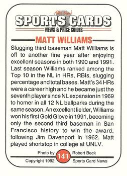 1991 Allan Kaye's Sports Cards News Magazine - Standard-Sized 1992 #141 Matt Williams Back
