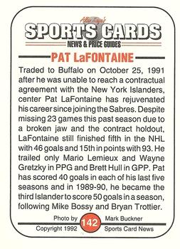 1991 Allan Kaye's Sports Cards News Magazine - Standard-Sized 1992 #142 Pat LaFontaine Back