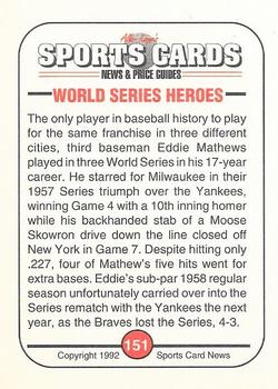 1991 Allan Kaye's Sports Cards News Magazine - Standard-Sized 1992 #151 Eddie Mathews Back
