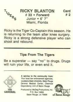 1987-88 LSU Tigers #2 Ricky Blanton Back