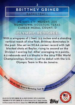 2016 Topps U.S. Olympic & Paralympic Team Hopefuls #3 Brittney Griner Back