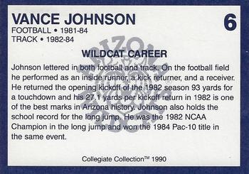 1990 Collegiate Collection Arizona Wildcats - Promo Set #6 Vance Johnson Back